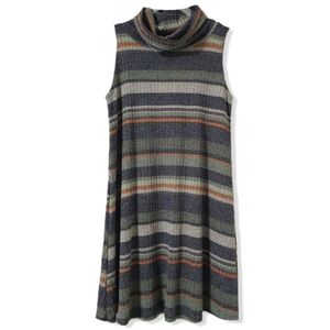 EMBRACE Boutique Nwt Sleevesless Striped Knit Cowl Neck Dress, Charcoal Olive, S